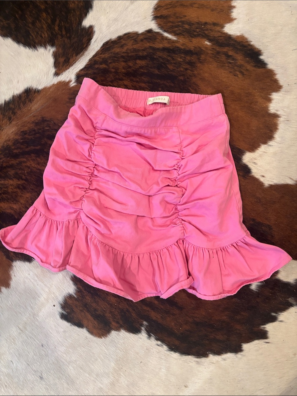 O. VIANCA Hot Pink Ruched Ruffle Mini Skirt